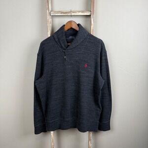 Vintage Polo Ralph Lauren Gray Black Shawl Pullover Sweater Large